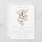 可愛エレガントい可愛らしいコアラの葉ベビーシャワー サンキューカード (正面)