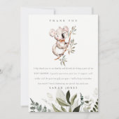 可愛エレガントい可愛らしいコアラの葉ベビーシャワー サンキューカード (正面)