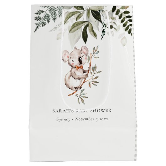 可愛エレガントい可愛らしいコアラの葉ベビーシャワー ミディアムペーパーバッグ (裏面)