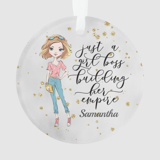 可愛エレガントい女性 |女の子ボス |グレー オーナメント (裏面)