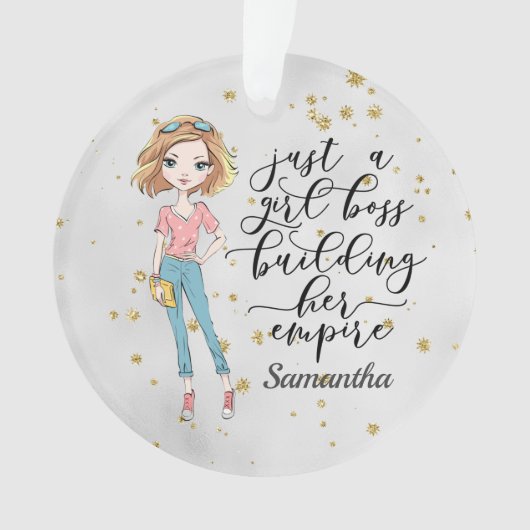可愛エレガントい女性 |女の子ボス |グレー オーナメント (正面)