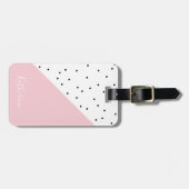 可愛エレガントい幾何学模様の黒い点パステルピンク ラゲッジタグ (正面横)