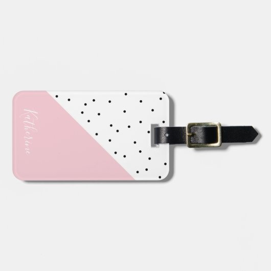 可愛エレガントい幾何学模様の黒い点パステルピンク ラゲッジタグ (正面横)