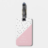 可愛エレガントい幾何学模様の黒い点パステルピンク ラゲッジタグ (裏面縦)