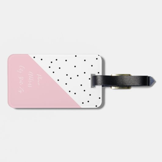 可愛エレガントい幾何学模様の黒い点パステルピンク ラゲッジタグ (裏面横)