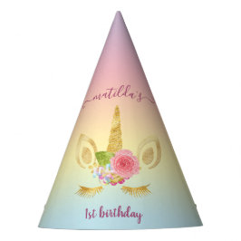 可愛エレガントい最初の誕生日金ゴールドグリッターユニコーン パーティーハット