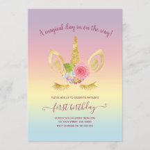 可愛エレガントい最初の誕生日金ゴールドグリッターユニコーン