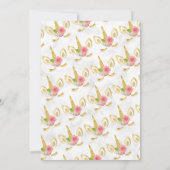 可愛エレガントい最初の誕生日金ゴールドグリッターユニコーン 招待状 (裏面)