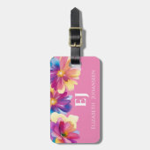 可愛エレガントい水カラフル色フローラモノグラム ラゲッジタグ (正面縦)