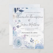 可愛エレガントい水彩埃っぽいブルーフローラ結婚 インビテーションポストカード (正面/裏面)