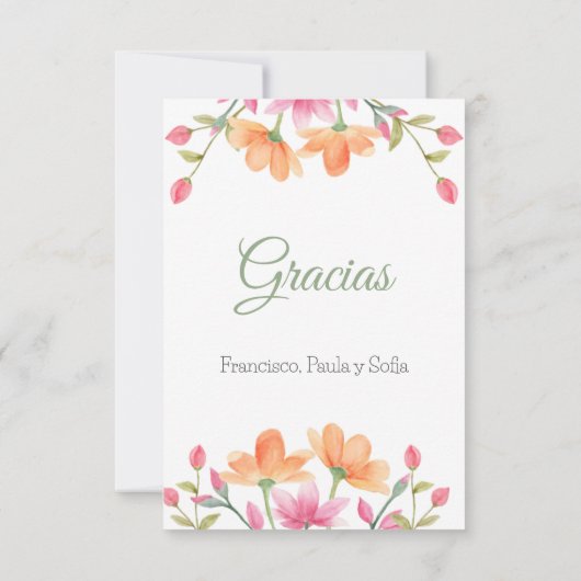 可愛エレガントい水彩花が咲きスペインのた サンキューカード (裏面)