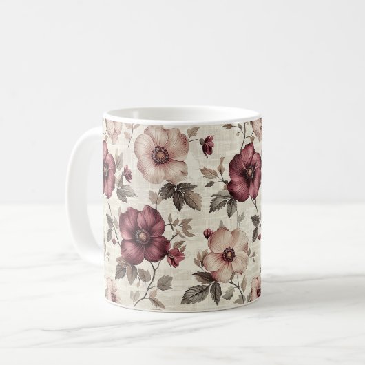 可愛エレガントい洗練さ素朴れたロマンチックフローラ コーヒーマグカップ (正面左)