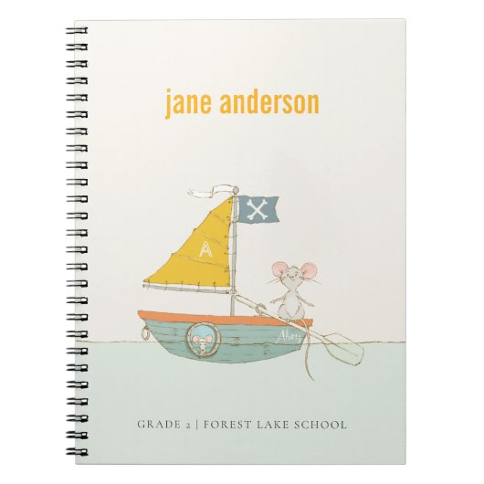 可愛エレガントい海賊マウス帆船キッズモノグラム ノートブック (正面)