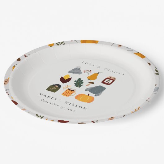 可愛エレガントい温かい秋のエッセンシャル結婚ズ ペーパープレート (アングル)