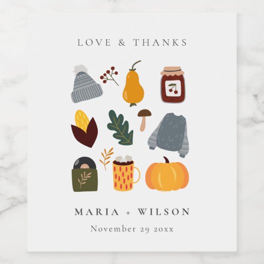 可愛エレガントい温かい秋のエッセンシャル結婚ズ ワインラベル (シングルラベル)