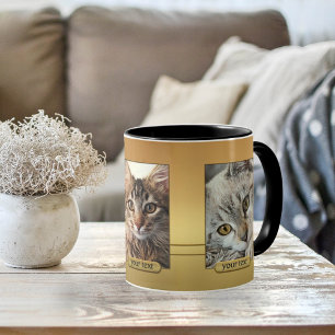 可愛エレガントい猫の写真金ゴールドマグカップ コーヒーマグカップ