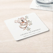 可愛エレガントい眠いコアラ葉Any Age誕生日 スクエアペーパーコースター (アングル)