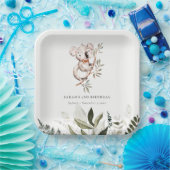 可愛エレガントい眠いコアラ葉Any Age誕生日 ペーパープレート (パーティー)