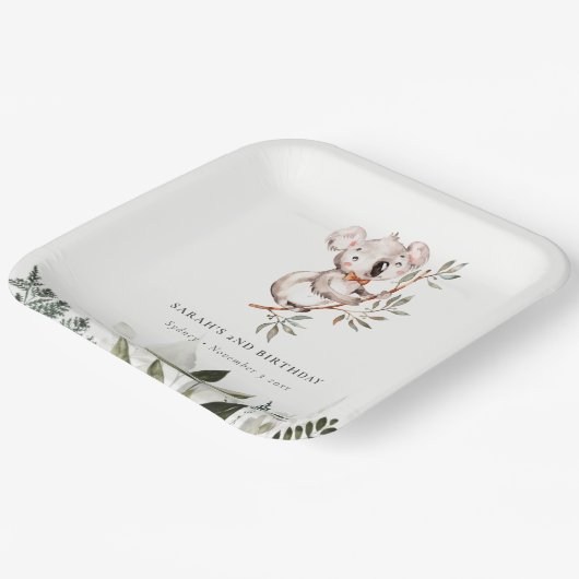 可愛エレガントい眠いコアラ葉Any Age誕生日 ペーパープレート (傾斜あり)