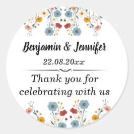 可愛エレガントい素朴水彩野花結婚の ラウンドシール