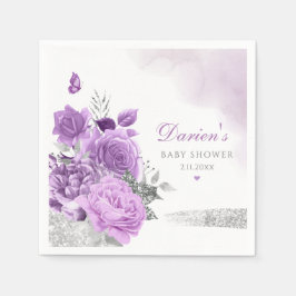 可愛エレガントい紫色の水彩フローラ赤ちゃんシャワー スタンダードカクテルナプキン