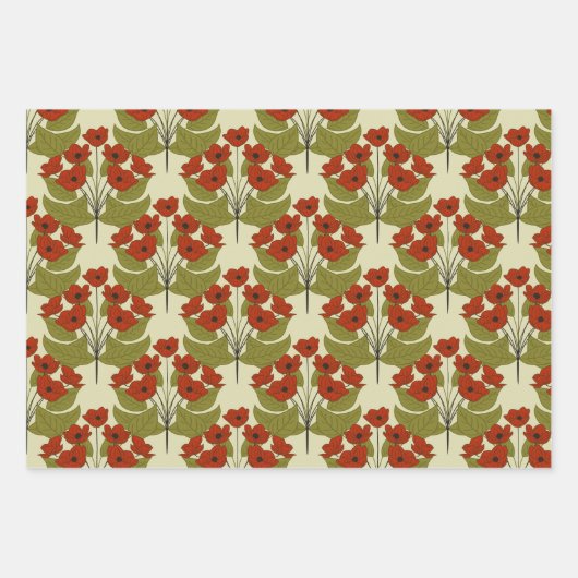 可愛エレガントい緑のポピー離れス ラッピングペーパーシート (正面)