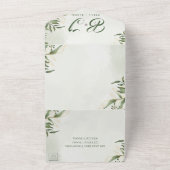可愛エレガントい緑の葉モノグラム結婚写真 オールインワン招待状 (外側)