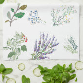 可愛エレガントい緑葉と白い植物 キッチンタオル (折り畳み)