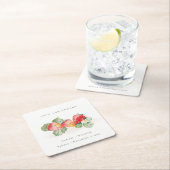 可愛エレガントい赤いちご葉結婚葉 スクエアペーパーコースター (インサイチュ)