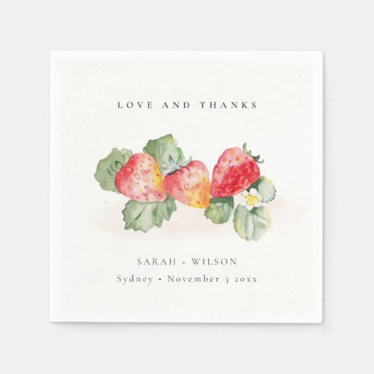 可愛エレガントい赤いちご葉結婚葉 スタンダードカクテルナプキン (正面)