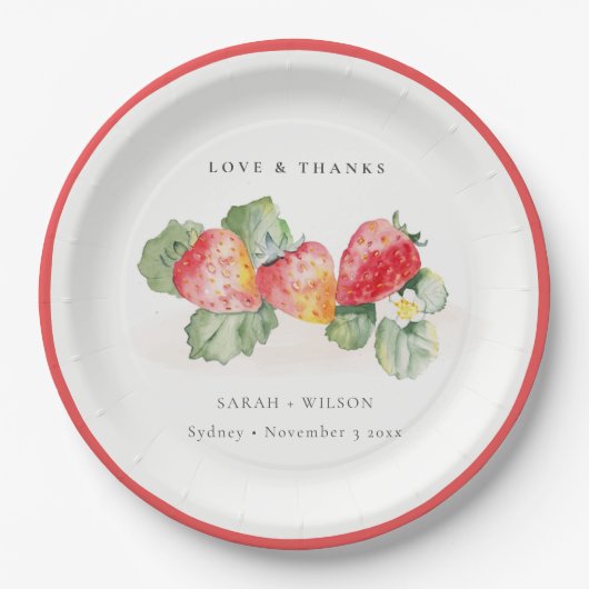 可愛エレガントい赤いちご葉結婚葉 ペーパープレート (正面)