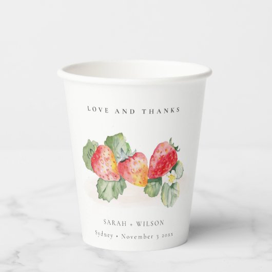 可愛エレガントい赤いちご葉結婚葉 紙コップ (正面)