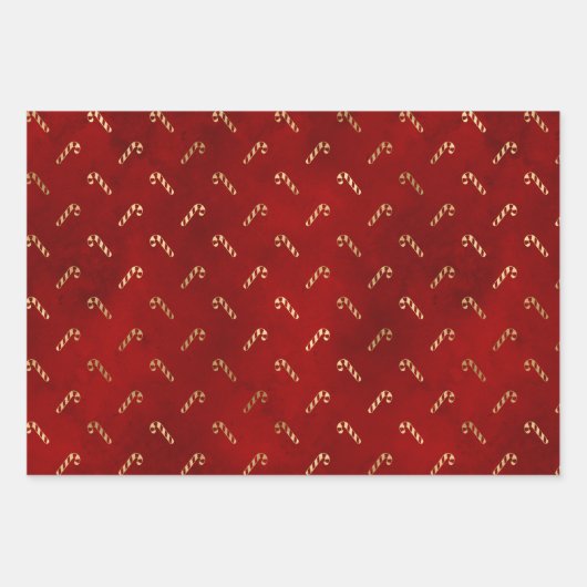 可愛エレガントい赤と金ゴールドホイルのキャンディの杖のパターン ラッピングペーパーシート (正面)