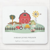 可愛エレガントい赤グリーン納屋周囲の庭ファームアニマルキッズ マウスパッド (正面)