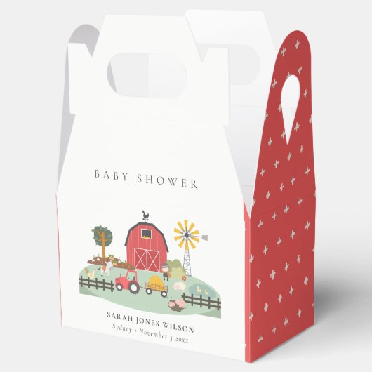 可愛エレガントい赤納屋周囲の庭農場動物の赤ちゃんシャワー フェイバーボックス (オープン)