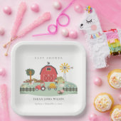 可愛エレガントい赤納屋周囲の庭農場動物の赤ちゃんシャワー ペーパープレート (パーティー)