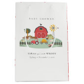 可愛エレガントい赤納屋周囲の庭農場動物の赤ちゃんシャワー ミディアムペーパーバッグ (正面)