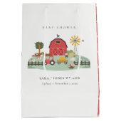 可愛エレガントい赤納屋周囲の庭農場動物の赤ちゃんシャワー ミディアムペーパーバッグ (裏面)