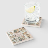 可愛エレガントい赤面ピンクモダンファミリー名写真 ストーンコースター (横)