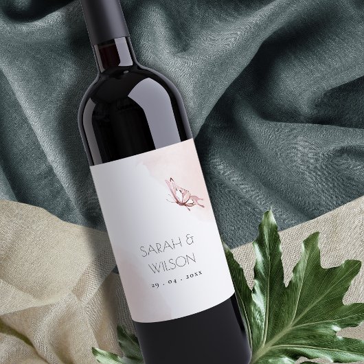 可愛エレガントい赤面水彩蝶結婚の ワインラベル