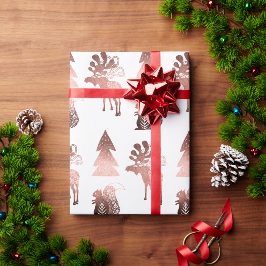 可愛エレガントい銅バラ金ゴールドクリスマスパターン ラッピングペーパー (クリスマスギフト)