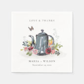 可愛エレガントい陽気なバラフローラティーポット結婚 スタンダードカクテルナプキン (正面)