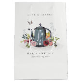 可愛エレガントい陽気なバラフローラティーポット結婚 ミディアムペーパーバッグ (裏面)