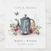 可愛エレガントい陽気なバラフローラティーポット結婚 ワインラベル (シングルラベル)