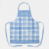 可愛エレガントい青い白い格子模様モノグラムクリスマス エプロン (正面)