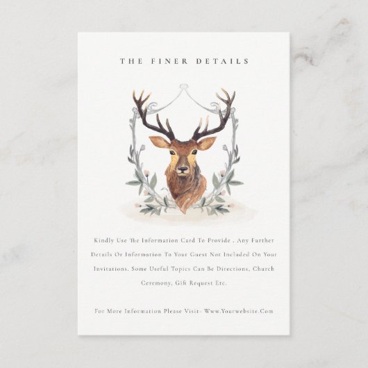 可愛エレガントい鹿フローラ結婚クレスト詳細 エンクロージャーカード (正面)