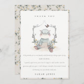 可愛エレガントい黄色のベビーヒッポ葉ベビーシャワー サンキューカード (正面/裏面)