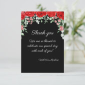 可愛エレガントい黒と赤のフローラ結婚 サンキューカード (スタンド正面)
