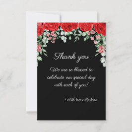 可愛エレガントい黒と赤のフローラ結婚 サンキューカード