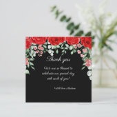 可愛エレガントい黒と赤のフローラ結婚 サンキューカード (スタンド正面)